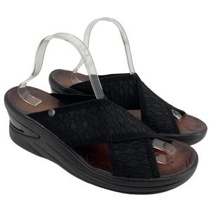 Bzees Vista Womens 11M Black elastic Criss Cross sandals Comfort Wedge Slide